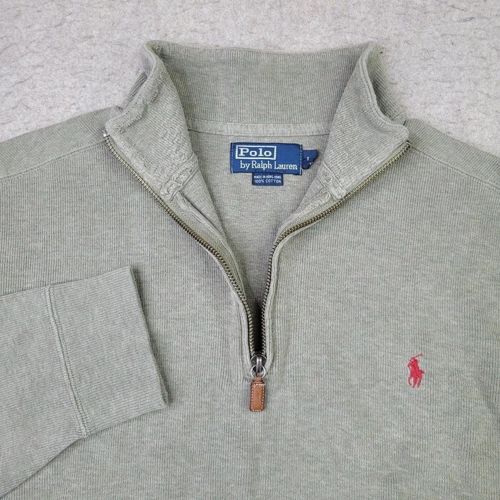 Polo Ralph Lauren 1/4 Zip Pullover Sweater Mens L Green Mock Neck Preppy Pony